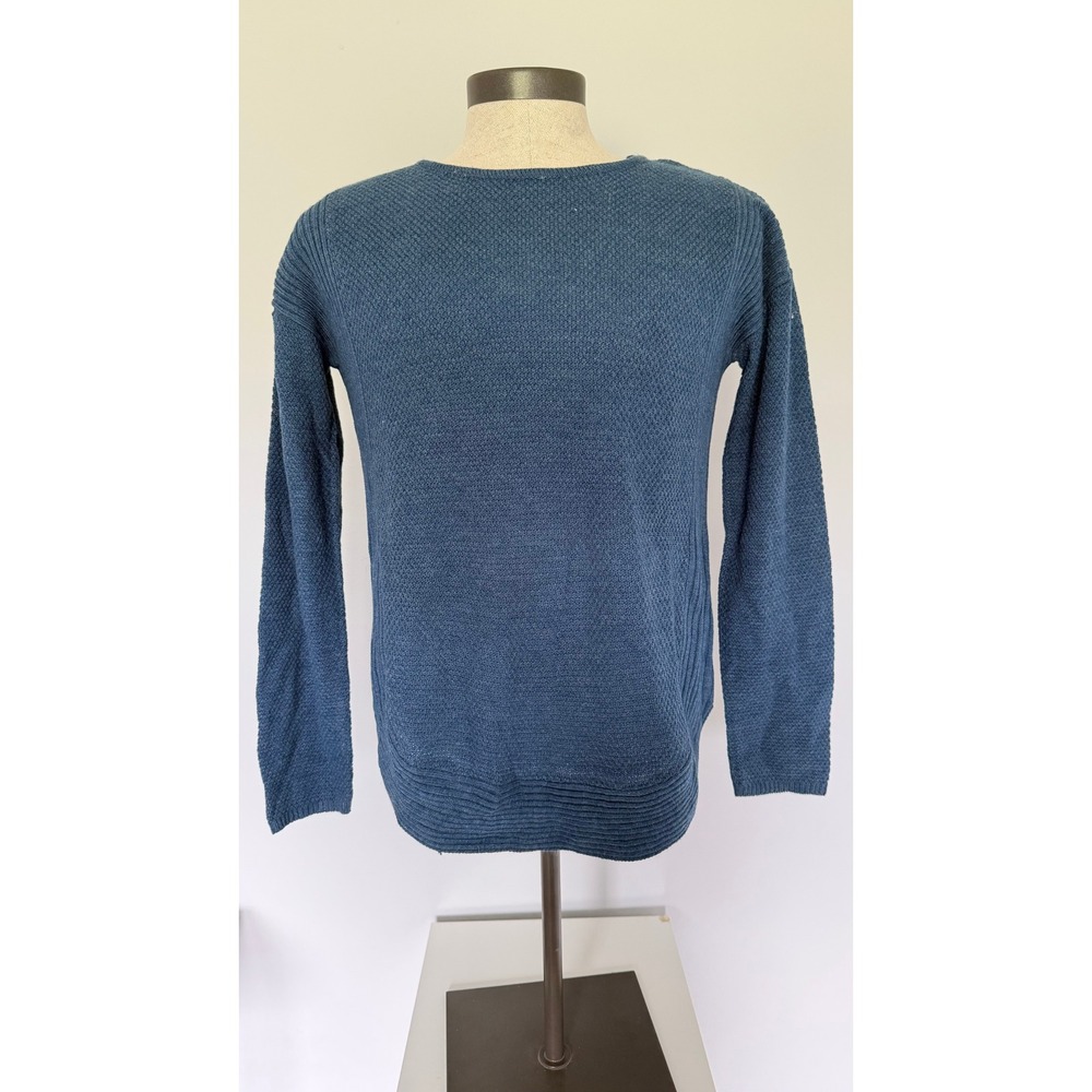 Design History Women M Blue Waffle Knit Ribbed Side Slit Sweater M2110S NWT